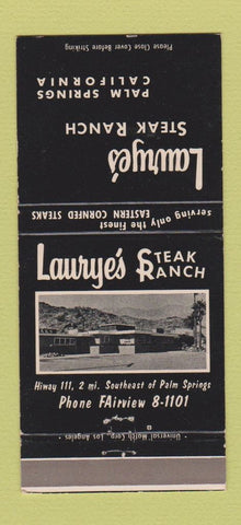 Matchbook Cover - Laurye's Steak Ranch Palm Springs CA 30 Strike