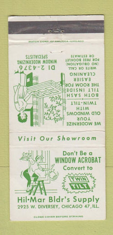 Matchbook Cover - Twin Tilt Hil Mar Builder Supply Windows Chicago IL 30 Strike