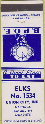 Matchbook Cover - Matchbook Cover Elks Club Union City IN