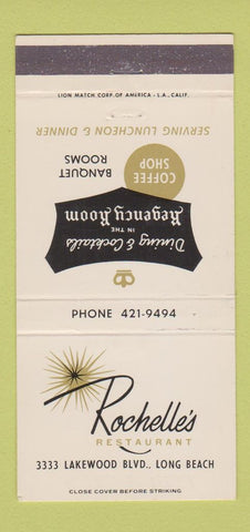 Matchbook Cover - Rochelle's Restaurant Long Beach CA 30 Strike