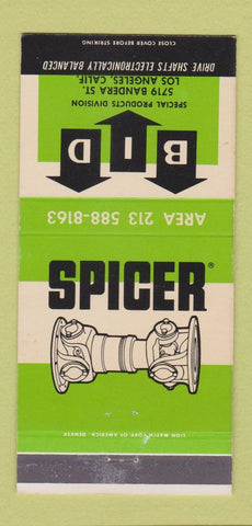 Matchbook Cover - Spicer BID Los Angeles CA Drive Shafts 30 Strike