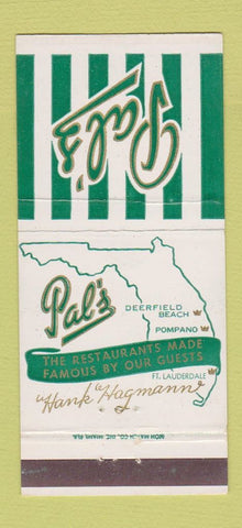 Matchbook Cover - Pal's  Deerfield Beach Pompano Fort Lauderdale FL 30 Strike