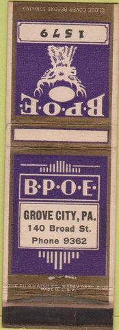 Matchbook Cover - Matchbook Cover Elks Club Grove City PA