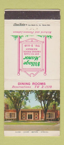 Matchbook Cover - Village Manor Grosse Pointe MI 30 Strike