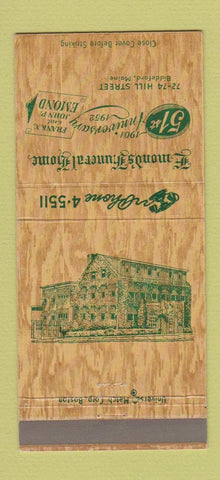 Matchbook Cover - Emond's Funeral Home Biddeford ME 1952 30 Strike