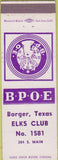 Matchbook Cover - Matchbook Cover Elks Club Borger TX