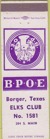 Matchbook Cover - Matchbook Cover Elks Club Borger TX
