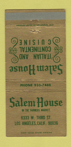 Matchbook Cover - Salem House Italian Restaurant Los Angeles CA 30 Strike