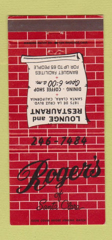 Matchbook Cover - Roger's Restaurant Santa Clara CA 30 Strike