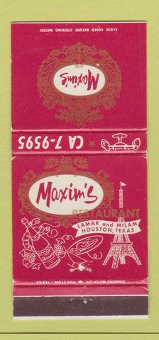 Matchbook Cover - Maxim's Restaurant Houston TX Eiffel Tower 30 Strike