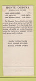 Matchbook Cover - Monte Corona Resort Twin Peaks CA 30 Strike