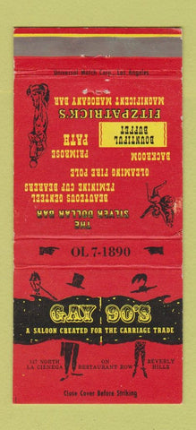 Matchbook Cover - Gay 90's Saloon Beverly Hills CA 30 Strike