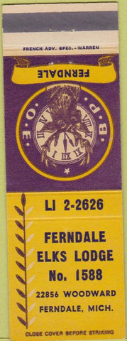 Matchbook Cover - Matchbook Cover Elks Club Ferndale MI