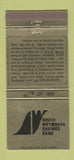 Matchbook Cover - South Weymouth Savings Bank MA 30 Strike