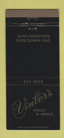 Matchbook Cover - Vinter's Food Grog San Diego CA 30 Strike