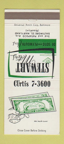 Matchbook Cover - Stewart Motors DeSoto Plymouth Baltimore MD 30 Strike