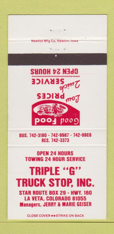 Matchbook Cover - Triple G Truck Stop La Veta Colorado 30 Strike