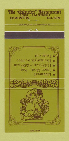 Matchbook Cover - Grinder Restaurant Edmonton AB girlie 30 Strike