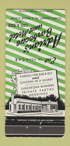 Matchbook Cover - Adrian's BBQ Motel Clarks Summit PA 30 Strike