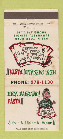 Matchbook Cover - Hey Paesano Pizza Elmhurst IL WORN 30 Strike