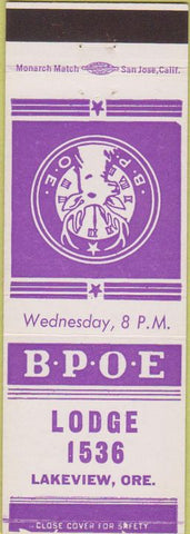 Matchbook Cover - Matchbook Cover Elks Club Lakeview OR