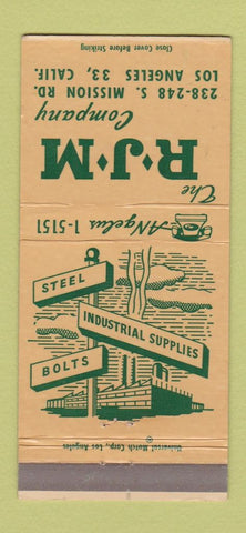 Matchbook Cover - RJM Steel Bolts Los Angeles CA 30 Strike