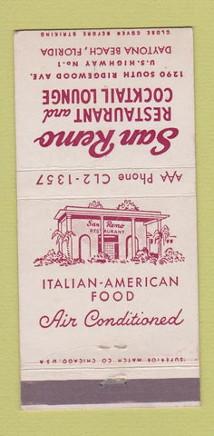 Matchbook Cover - San Remo Restaurant Daytona Beach FL 30 Strike