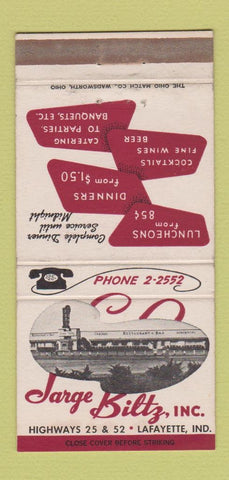 Matchbook Cover - Jarge Biltz Restaurant Lafayette IN WEAR 30 Strike
