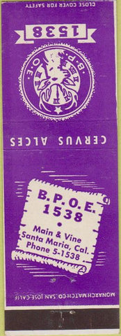 Matchbook Cover - Matchbook Cover Elks Club Santa Maria CA
