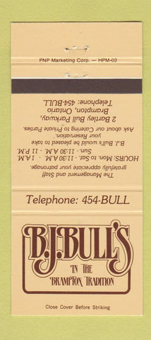 Matchbook Cover - BJ Bull's Brampton ON 30 Strike