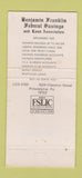Matchbook Cover - Ben Franklin Federal Savings Philadelphia PA 30 Strike