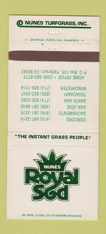 Matchbook Cover - Nunes Royal Sod turf Sacramento Patterson CA 30 Strike
