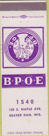 Matchbook Cover - Matchbook Cover Elks Club Beaver Dam WI