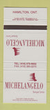 Matchbook Cover - Michelangelo Hamilton ON 30 Strike