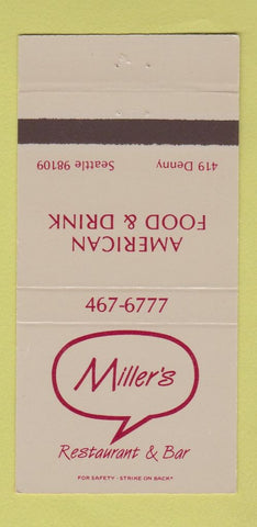 Matchbook Cover - Miller's Restaurant Seattle WA 30 Strike