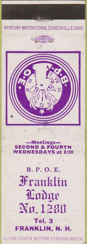 Matchbook Cover - Matchbook Cover Elks Club Franklin NH WEAR