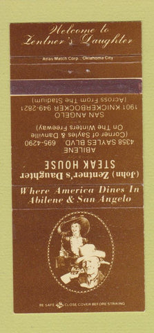 Matchbook Cover - Zentner's Daughter Restaurant San Angelo TX Abilene 30 Strike