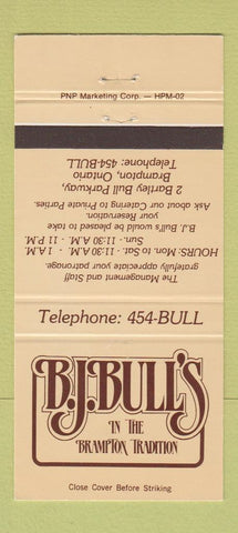 Matchbook Cover - BJ Bull's Brampton ON 30 Strike