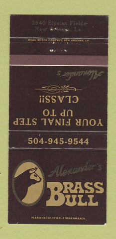 Matchbook Cover - Alexander's Brass Rail New Orleans LA 30 Strike