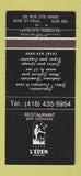 Matchbook Cover - Restaurant Bar Terrasse Pasta L'Eden Baie St Paul QC 30 Strike