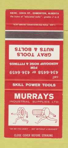 Matchbook Cover - Murrays Industrial Supply Nuts Bolts Edmonton AB 30 Strike