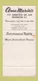 Matchbook Cover - Anna Maria's Washington DC Restaurant 30 Strike