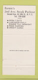 Matchbook Cover - Farnie's 2nd Ave Steak Parlour New York City 30 Strike