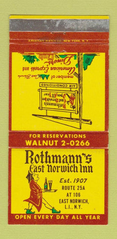 Matchbook Cover - Rothmann's East Norwich Inn LI NY WEAR 30 Strike