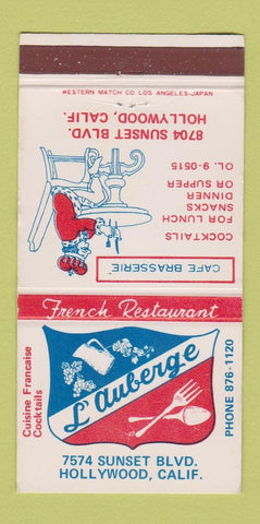 Matchbook Cover - L' Auberge Hollywood CA French Restaurant WEAR 30 Strike