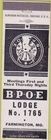Matchbook Cover - Matchbook Cover Elks Club Farmington MO