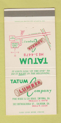 Matchbook Cover - Tatum Lumber Smyrna Calhoun GA 30 Strike