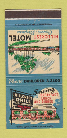 Matchbook Cover - Hillcrest Grill Motel Owens VA 30 Strike