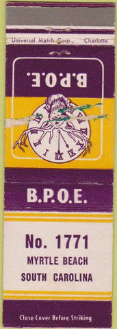 Matchbook Cover - Matchbook Cover Elks Club Myrtle Beach SC WORN