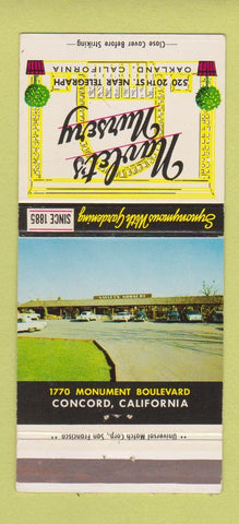 Matchbook Cover - Navlet's Nursery Concord CA Oakland 30 Strike